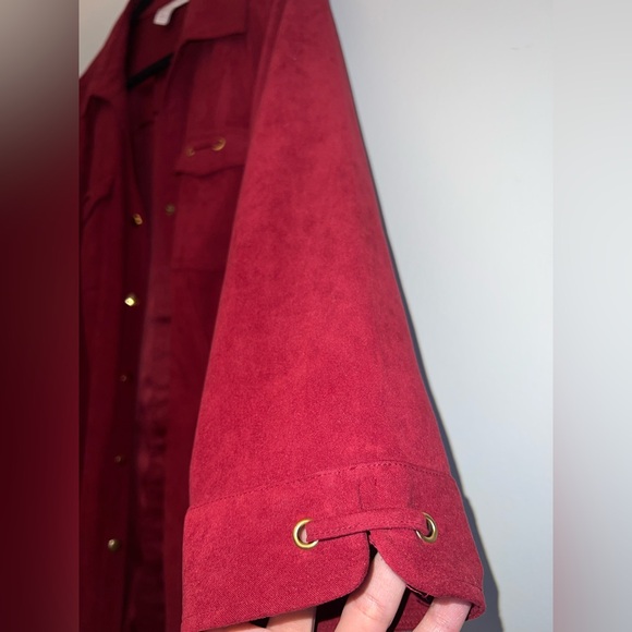 JM COLLECTION Women’s ¾ Sleeve Pockets Stretch Sueded Snap Button plus size 1X ✨ - Picture 3 of 7